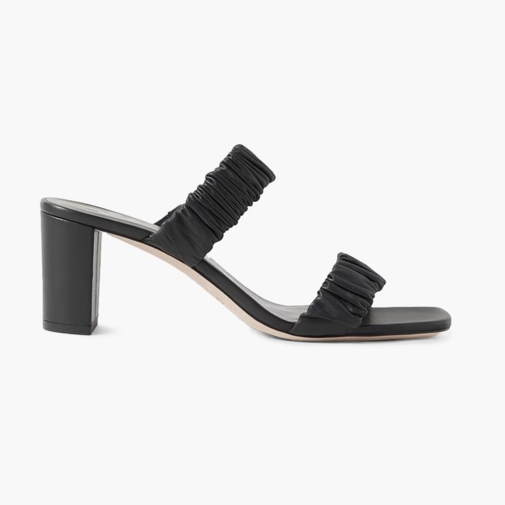 STAUD Black Ruched “Frankie” Sandals